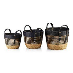 Súprava troch košov Bali z morskej trávy hnedá/čierna