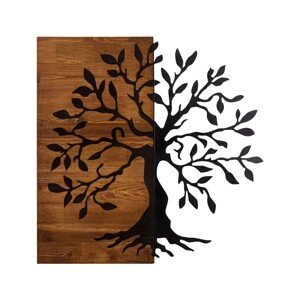 Nástenná drevená dekorácia TREE hnedá/čierna