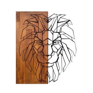 Nástenná drevená dekorácia LION hnedá/čierna