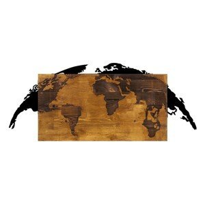 Nástenná drevená dekorácia WORLD MAP hnedá/čierna