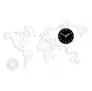 3D nalepovacie hodiny Mapa sveta biele