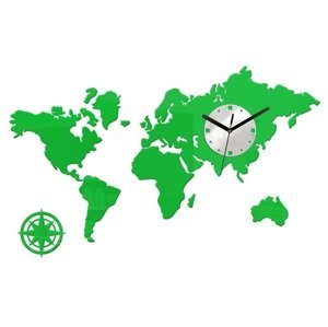 3D nalepovacie hodiny Mapa sveta zelené