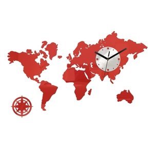 3D nalepovacie hodiny Mapa sveta červené