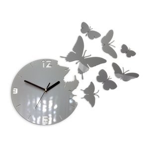 3D nalepovacie hodiny Butterfly sivé