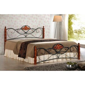 Kovová posteľ Valentina 160x200 manželská posteľ antická čerešňa/čierna