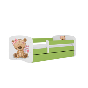 Detská posteľ Babydreams medvedík s kvietkami zelená