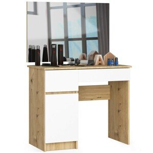 Kozmetický stolík so zrkadlom P-2/SL Aj dub artisan/biely ľavý