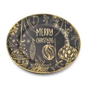 Dekoratívny podtanier Blanche Festive VI 33 cm s vianočným motívom čierno-zlatý