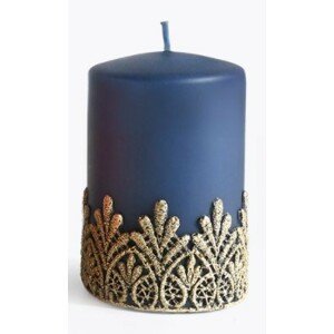 Vysoká ozdobná svíčka Koronki 17,5 cm modrá