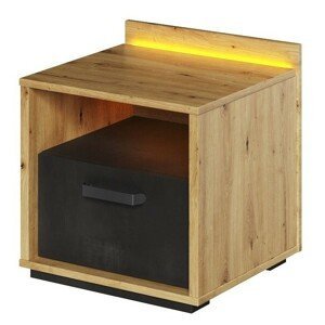 Noční stolek s LED osvětlením QUBIC dub artisan/černý