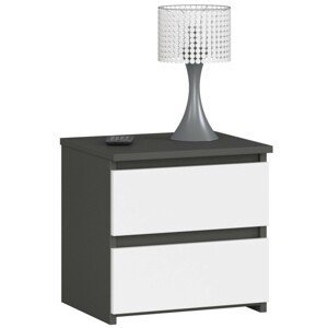 Noční stolek CL2 s 2 zásuvkami černý grafit/bílý