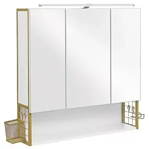 Koupelnová zrcadlová skříňka s osvětlením Vasagle Bake bílá/zlatá