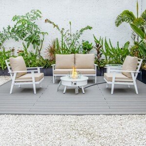 Sada zahradního nábytku Modern s ohništěm bílá/béžová