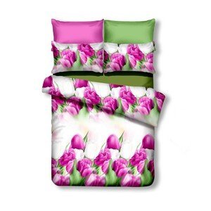 Obojstranná posteľná bielizeň z mikrovlákna DecoKing Tulip bielo-ružová