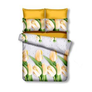 Obojstranná posteľná bielizeň z mikrovlákna DecoKing Tulip bielo-žltá