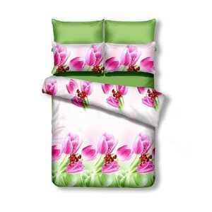 Obojstranná posteľná bielizeň z mikrovlákna DecoKing Sharla bielo-ružovo-zelená