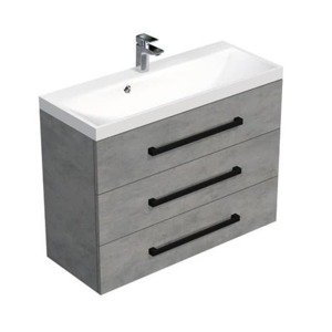 Kúpeľňová skrinka s čiernou úchytkou a umývadlom SAT Cube Way 100x47,5x40 cm betón mat CUBE2C1003BE