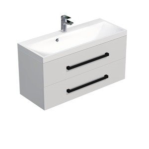 Kúpeľňová skrinka s čiernou úchytkou a umývadlom SAT Cube Way 100x71x40 cm biela lesk lesk/mat CUBE2C100ZBL