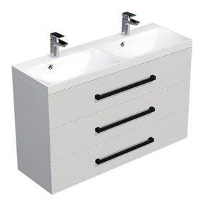 Kúpeľňová skrinka s čiernou úchytkou a umývadlom SAT Cube Way 120x47,5x40 cm biela lesk lesk/mat CUBE2C1203BL
