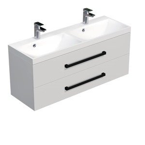 Kúpeľňová skrinka s čiernou úchytkou a umývadlom SAT Cube Way 120x71x40 cm biela lesk lesk/mat CUBE2C120ZBL