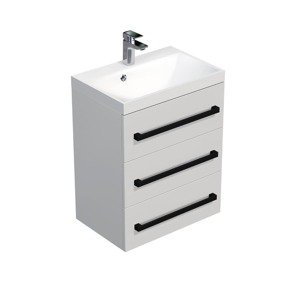 Kúpeľňová skrinka s čiernou úchytkou a umývadlom SAT Cube Way 60x47,5x40 cm biela lesk lesk/mat CUBE2C603BL