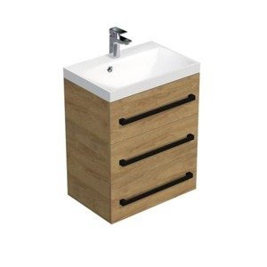 Kúpeľňová skrinka s čiernou úchytkou a umývadlom SAT Cube Way 60x47,5x40 cm dub Hickory mat CUBE2C603DH