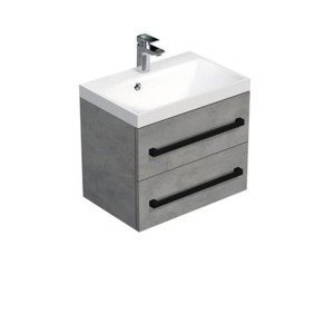 Kúpeľňová skrinka s čiernou úchytkou a umývadlom SAT Cube Way 60x71x40 cm betón mat CUBE2C60ZBE