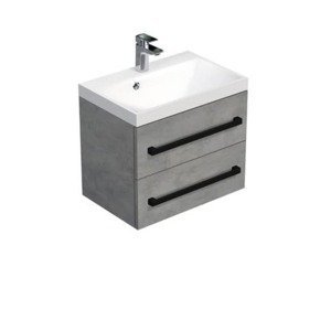 Kúpeľňová skrinka s čiernou úchytkou a umývadlom SAT Cube Way 60x71x40 cm betón mat CUBE2C60ZBE