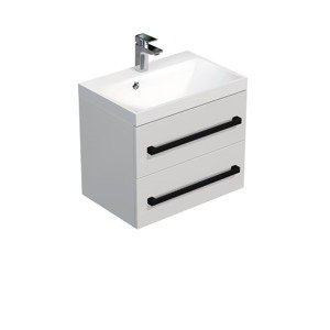 Kúpeľňová skrinka s čiernou úchytkou a umývadlom SAT Cube Way 60x71x40 cm biela lesk lesk/mat CUBE2C60ZBL