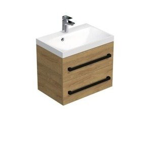 Kúpeľňová skrinka s čiernou úchytkou a umývadlom SAT Cube Way 60x71x40 cm dub Hickory mat CUBE2C60ZDH