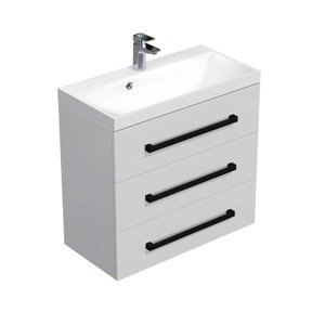 Kúpeľňová skrinka s čiernou úchytkou a umývadlom SAT Cube Way 80x47,5x40 cm biela lesk lesk/mat CUBE2C803BL