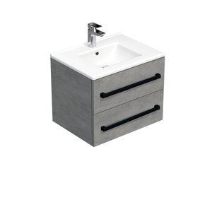 Kúpeľňová skrinka s čiernou úchytkou a umývadlom SAT Cube Way 60x47,5x46 cm betón mat CUBE46C602BEMOD