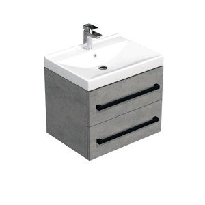 Kúpeľňová skrinka s čiernou úchytkou a umývadlom SAT Cube Way 60x47,5x46 cm betón mat CUBE46C602BEVER