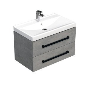 Kúpeľňová skrinka s čiernou úchytkou a umývadlom SAT Cube Way 80x47,5x46 cm betón mat CUBE46C802BEVER