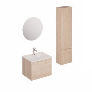 Kúpeľňová zostava s umývadlom vrátane umývadlovej batérie, vtoku a sifónu Naturel Ancona akácie KSETANCONA10
