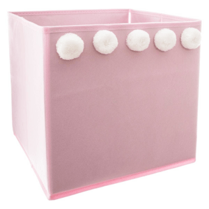 Ružová skladacia krabica s brmbolcami POMPOME