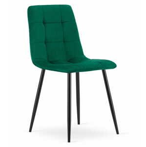 Zelená zamatová stolička KARA s čiernymi nohami