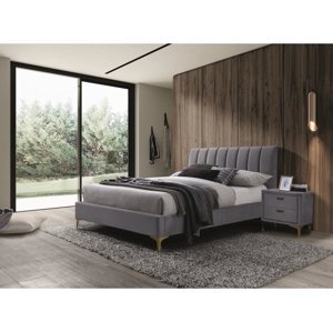Sivá čalúnená posteľ MIRAGE VELVET 160 x 200 cm