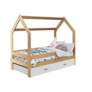 Detská posteľ DOMČEK D3 borovica 80x160 cm Rošt: S lamelovým roštom, Matrac: Matrac EASYSOFT 8 cm, Úložný box: Bez úložného boxu
