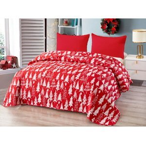 Červený prehoz na posteľ CHRISTMAS TREES Rozmer: 220 x 240 cm