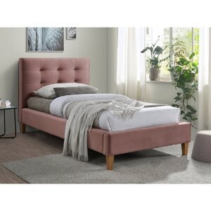 Ružová čalúnená posteľ TEXAS VELVET 90 x 200 cm