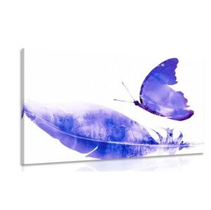 Obraz pierko s motýľom vo fialovom prevedení