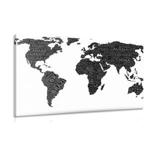 Obraz čiernobiela mapa sveta