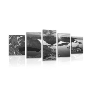 5-dielny obraz očarujúca horská panoráma v čiernobielom prevedení