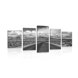 5-dielny obraz čiernobiela cesta v púšti