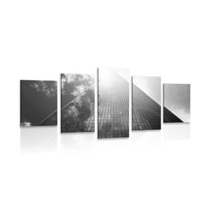 5-dielny obraz mrakodrap v čiernobielom prevedení