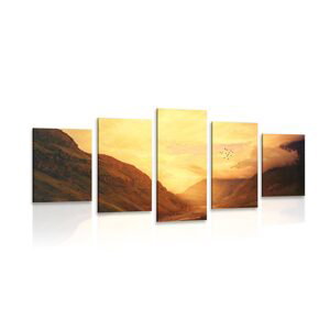 5-dielny obraz západ slnka nad horou
