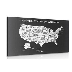 Obraz náučná mapa USA v čiernobielom prevedení
