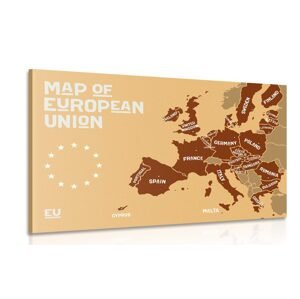 Obraz náučná mapa s názvami krajín európskej únie v odtieňoch hnedej