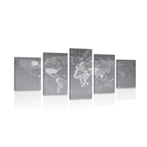5-dielny obraz šrafovaná mapa sveta